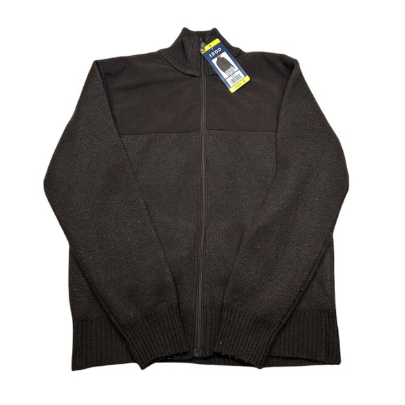 IZOD Full Zip Lined Sweater Mens Small‎ Natural Stretch Brown Jacket Golf - Picture 1 of 10